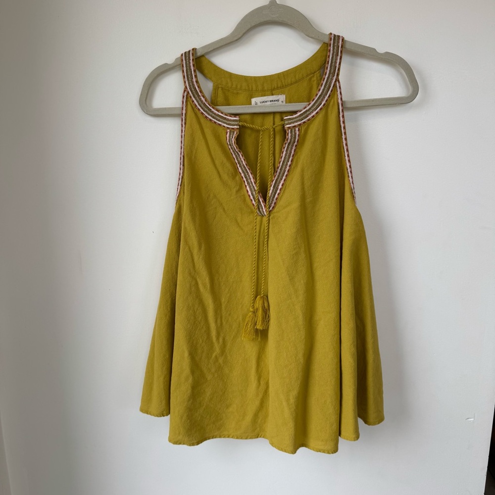 Lucky Brand Mustard Tank Top with Tassel Accent